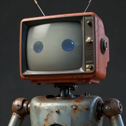 a robot with a ( ( ( ( ( broken ) ) ) ) ) old tv head, detailed, rusty,,, concept art, matte painting, trending artstation, octane render, cinematic lightning, 8 k