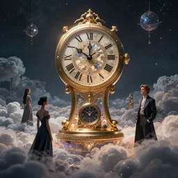 the clock maker's ethereal oracle floating on cosmic cloudscape, futurism, dan mumford, victo ngai, kilian eng, josan gonzalez