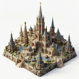 Isometric angle  photo of an elaborate intricate mystical elven fantasy city diorama.
