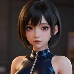 clothed, worksafe. cgsociety, by wlop, ilya kuvshinov, krenz cushart, greg rutkowski, trending on artstation. zbrush sculpt, octane, maya, houdini, vfx. close - up face of a cute anime japanese filipino girl wearing latex swimsuit. cinematic dramatic atmosphere, sharp focus, volumetric lighting.