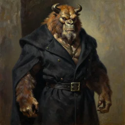 Beast  ,fully clothed, from the X-Men oil painting by Lucian Freud
