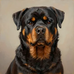 red rottweiler, oil painting, artgerm, portrait, highly detailed, artstation