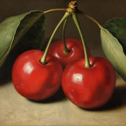 a realistic close - up cherries painting by titian, fine details