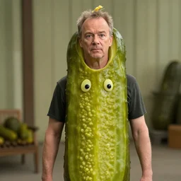 bill murray dressed with a pickled cucumber costume, pickled cucumber with bill murray's face
