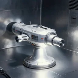 teleportation machine in a space station, light shining from the machine and illuminating the metal surfaces by thomas kinkaid