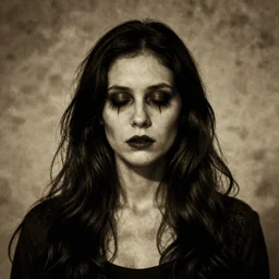 nightmare portrait of a haunted woman with blank expression, inspired by hypnosis, retro, vintage, cinematic lighting, detailed, textured
