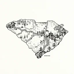 A map of South Carolina's  cave system, Ink drawing by Deven Rue, fine point pen