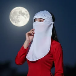 vietnamese female with white cloth mask wearing traditional red ao dai, full moon on the sky, a ultra detailed beautiful panting by le pho