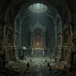 Ancient underground temple dungeon, D&D, trending on ArtStation, dark fantasy, great composition, matte painting concept art, highly detailed, scenery, 8K, HDR, official fanart behance hd, in stvle of Greg Rutkowski and Cushart Krentz and Gilleard James and Jesper Eising, by RHADS, Makoto Shinkai and Lois van baarle, ilya kuvshinov