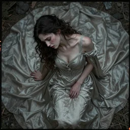 cinestill 5 0 d aerial panorama portrait of a woman by roversi, gritty, gloomy, pain, sad, intricate, elegant, sharp focus, artstation, dress in soft silk, pale dark matte, sharp focus, illustration, octane render, unreal engine, art by roberto ferri and greg rutkowski, epic fantasy, digital photo art
