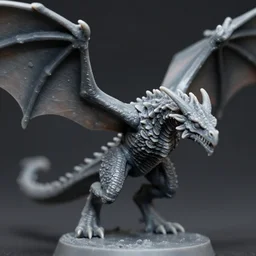 a warhammer miniature of a zombified wyvern with huge wings. high quality. grey plastic, close - up photography. macro photo. highly detailed. undead army. octane render. shallow depth of field.