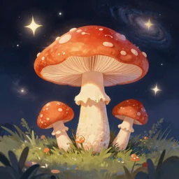 the agaric mushroom galaxy, cozy fantasy illustration