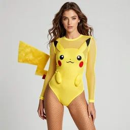 attractive girl wearing a mesh costume of pikachu and fishnet stockings, by Annie Liebovitz, photography