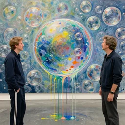 bubbles painted by vincent lefevre and hernan bas and pat steir and hilma af klint, psychological, dripping paint, washy brush, background with hundreds of bubbles of memories by andreas gursky, rendered in octane, altermodern, masterpiece