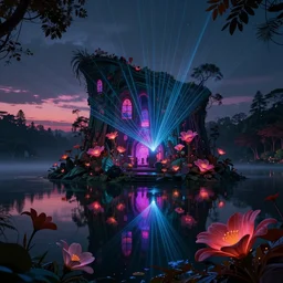 building by federico babina, at night architecture island laser myst darkacademia retrowave flowers lake alien neon noir at dusk magic realism anime synthwave rainforest dramatic lighting infrared at dawn nightsky nature, archdaily, wallpaper, highly detailed, trending on artstation.