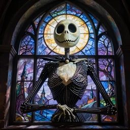 jack skelington as a church window, richly collided and detailed