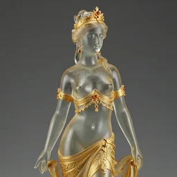 a vintage colored photography of a beautiful glassy feminine statue, highly detailed, golden filigree