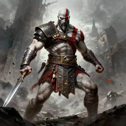 kratos after defeating zeus by greg rutkowski