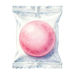 watercolor art bubble gum in wrapper on blank all white background, illustration, vector art
