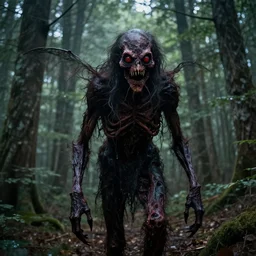 mothman in the style of junji ito, in the woods of west virginia, cryptid, insane detail, body horror