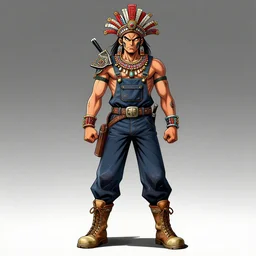 full body pose, hd, manga anime portrait of an aztec god in combat boots and overalls, in ishikawa ken frank miller jim lee alex ross style detailed trending award winning on flickr artstation,