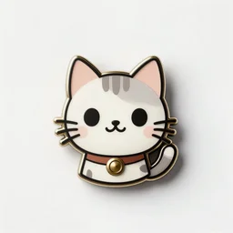 a retro minimalistic cute steampunk cat emoji enamel pin, hd, concept art, white background, no shadows, clean lines,