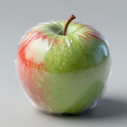 large detailed red and green apple wrapped in plastic trending on art station octane render ray traced