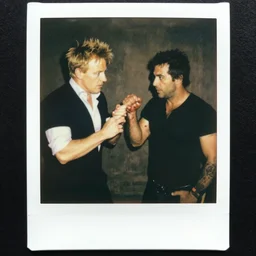 polaroid of painting by francisco goya, gordon ramsay fighting guy fieri, brutal, bloody
