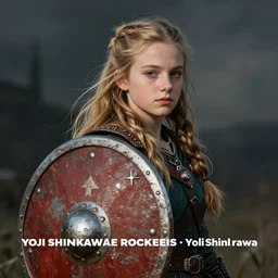 Teenage Viking shieldmaiden, digital portrait by Yoji Shinkawa