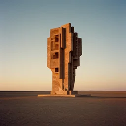 brutalist intricate monolith in the atacama desert. sunset. kodak. cinematic. raw. wide angle.