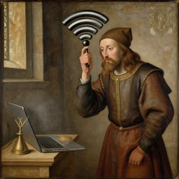 medieval painting of a wifi not working