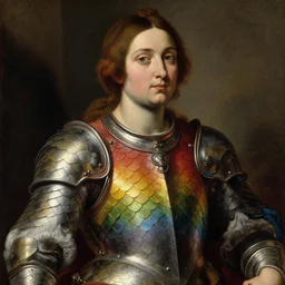 saoirse ronan, wearing scales rainbow armour, oil painting by titian, hard focus