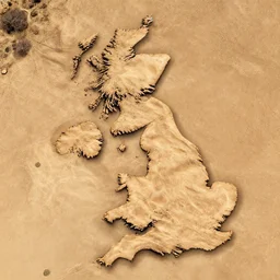 satellite photo of the united kingdom fully covered in dry desert brown sand