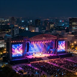 concept art of a giant concert in a city at night