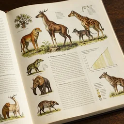 zoomed - in page scan of fantasy zoology book, diagrams, insanely detailed, informative texts and graphs, illustration with detailed text on a side, d & d, ad & d digital painting concept art artstation behance style