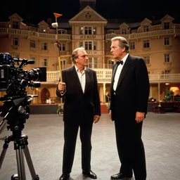 photoreal cinematography of jack torrance played by jack nicholson holding a croquet mallet from stanley kubrick's film the shining, inside the elstree studios soundstage set for the overlook hotel shot on 3 5 mm eastman 5 2 4 7 film by the shining cinematographer john alcott shot on a kinoptik tegea 9. 8 mm wide lens