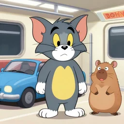 tom from tom and jerry, rage face, gray yellow pony, a cat, a car and a wombat at the anime convention in the subway