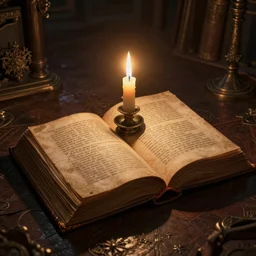 a solitary, ancient open book, candlelit, volumetric lighting, 8 k octane beautifully detailed render, post - processing, extremely hyper - detailed, intricate, epic composition, cinematic lighting, masterpiece, trending on artstation, stunning art by anders zorn, by greg rutkowski, beautiful cinematic light