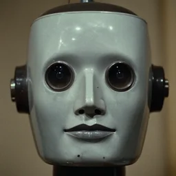 a robot face up close, symmetrical, detailed, scene from a 1 9 7 3 film, anamorphic lens, analog film, classic cinema, filmgrain, chromatic aberration