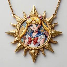 a beautiful detailed necklace with a sun, highly detailed sailor moon aesthetic, fantasy, intricate, elegant, highly detailed, digital painting, artstation, concept art, matte, sharp focus, illustration, art by Artgerm and Greg Rutkowski and Alphonse Mucha