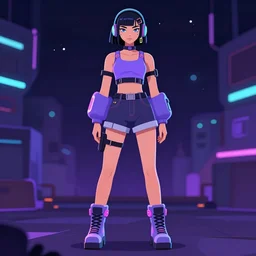 cyber girl from 1 9 9 0, retro tech wear, artstation trending, character design, night setting, full body shot