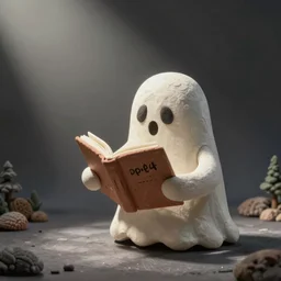 claymation ghost reads a book