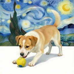 dog playing with ball, van gogh