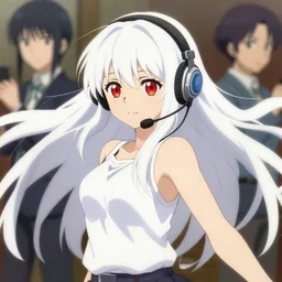 anime portrait of a white long hair red eyed young cute girl wearing a headset, detailed, dynamic pose, perfect art, gapmoe, trending on pixiv fanbox, makoto shinkai takashi takeuchi studio ghibli, akihiko yoshida, yoh yoshinari