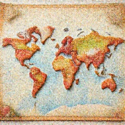 an accurate world map made of candy, in the style of a treasure map