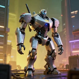megasxlr robot in cyberpunk city, octane render, realistic, volumetric lighting