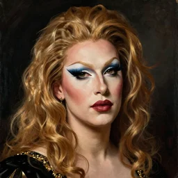 renaissance oil painting exaggerated portrait of a drag queen