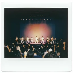 polaroid photo of japan 1 9 8 0 pop concert, focus on stage, photo by louise dahl - wolfe, color photo, colored