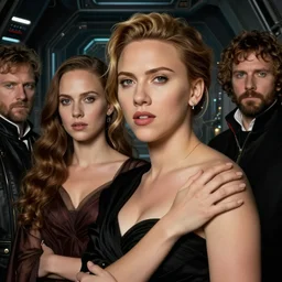 portrait of scarlet johansson and natalie portman in futuristic world, in the style of bosch, jan van eyck, albrecht durer, thomas dewing