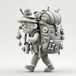 a tinker carrying a giant backpack, full of trinkets and hanging stuff. intricate, elegant, highly detailed, digital painting, artstation, concept art, sharp focus, illustration, by justin gerard and artgerm, 8 k